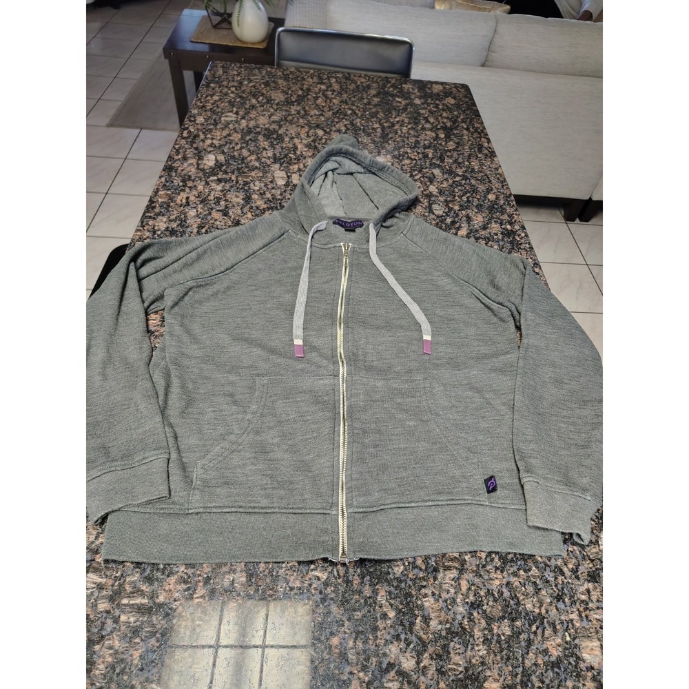 Peloton Women's Piped Cord Star Logo Gray Full Zip Hoodie Size M